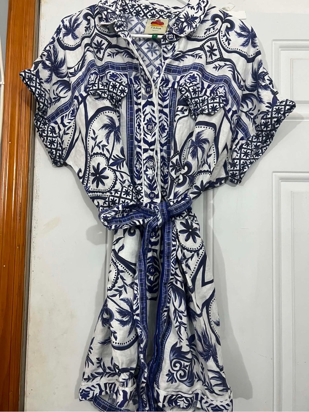 Farm Rio  Navy and White Printed Tie-Front Romper Size XL